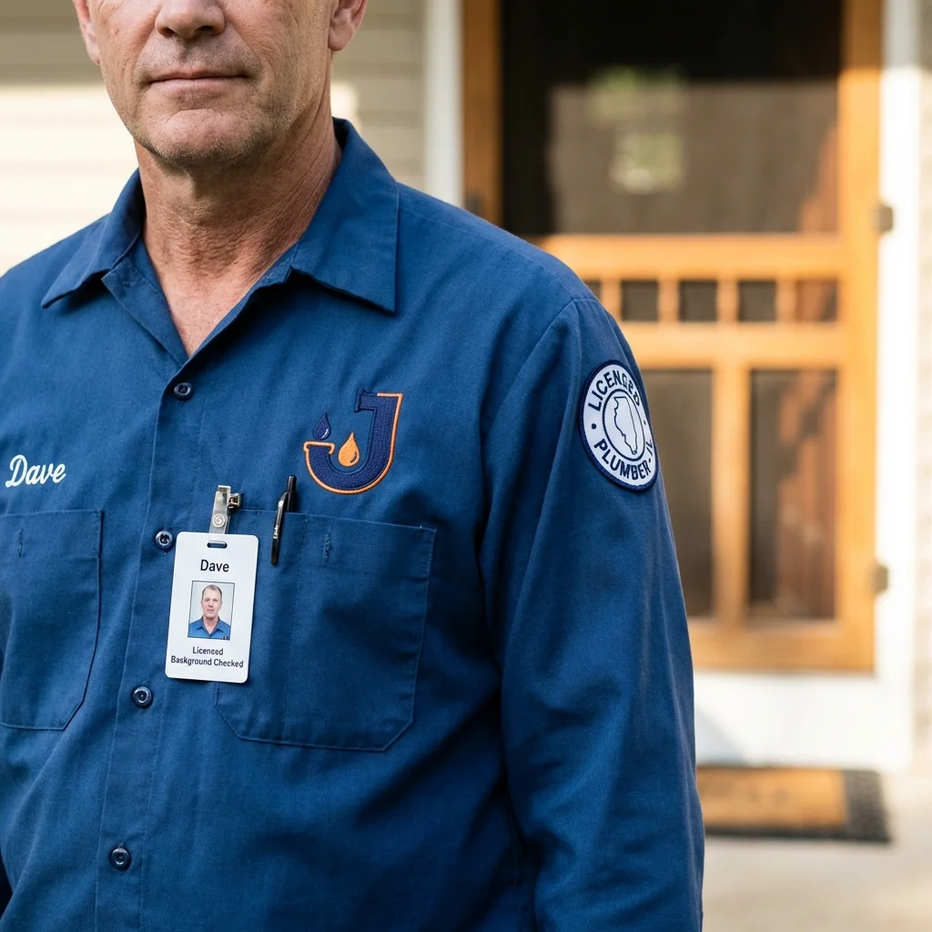 Licensed plumber showing ID badge in Cleveland, WI