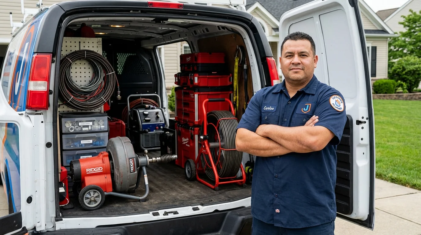 Professional drain cleaning equipment and Johns Plumbing LLC plumber in Cleveland